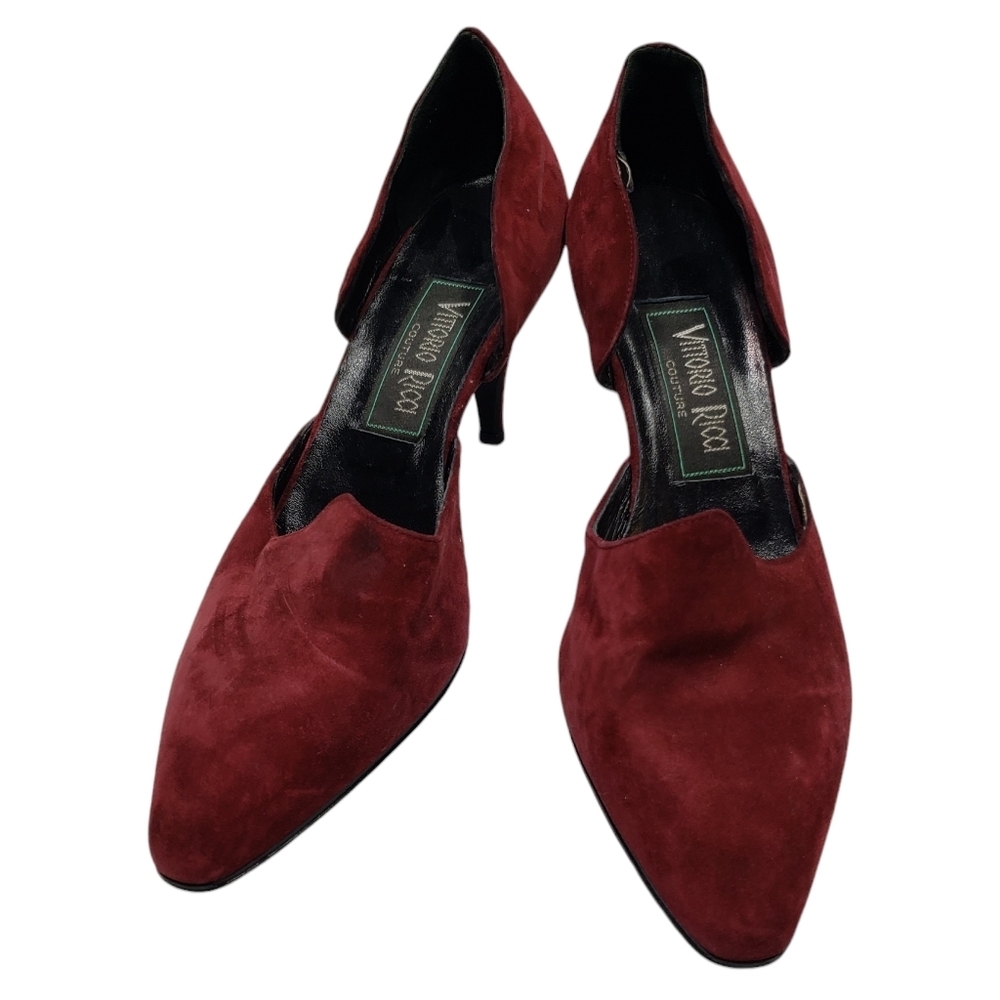 Vintage Vittorio Ricci Suede Closed Toe Pumps Size 5.5 Red Wine Colour